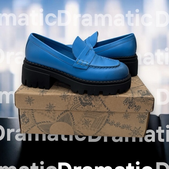 Free People Lyra Lug Sole Leather Loafers in Baywatch Blue size 36 US 6 - Picture 11 of 12